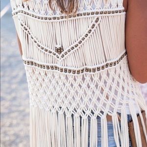 Long Beaded Tassle Crochet Vest